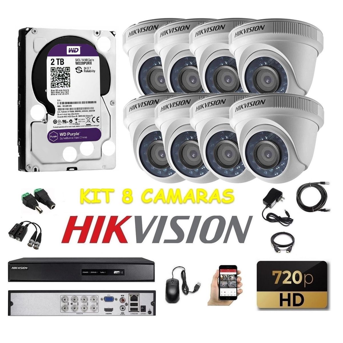 HIKVISION - kit 8 Cámaras Seguridad Domo Interior HD Hikvision 2tb