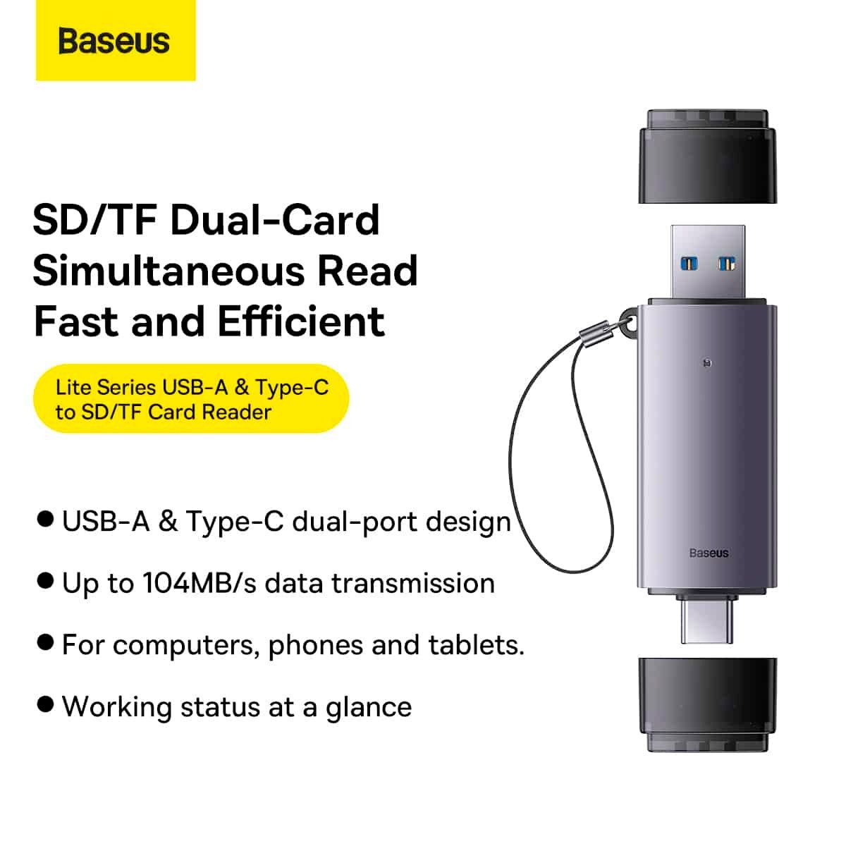 BASEUS - Lector Adaptador de Tarjeta Baseus dual SD Micro SD
