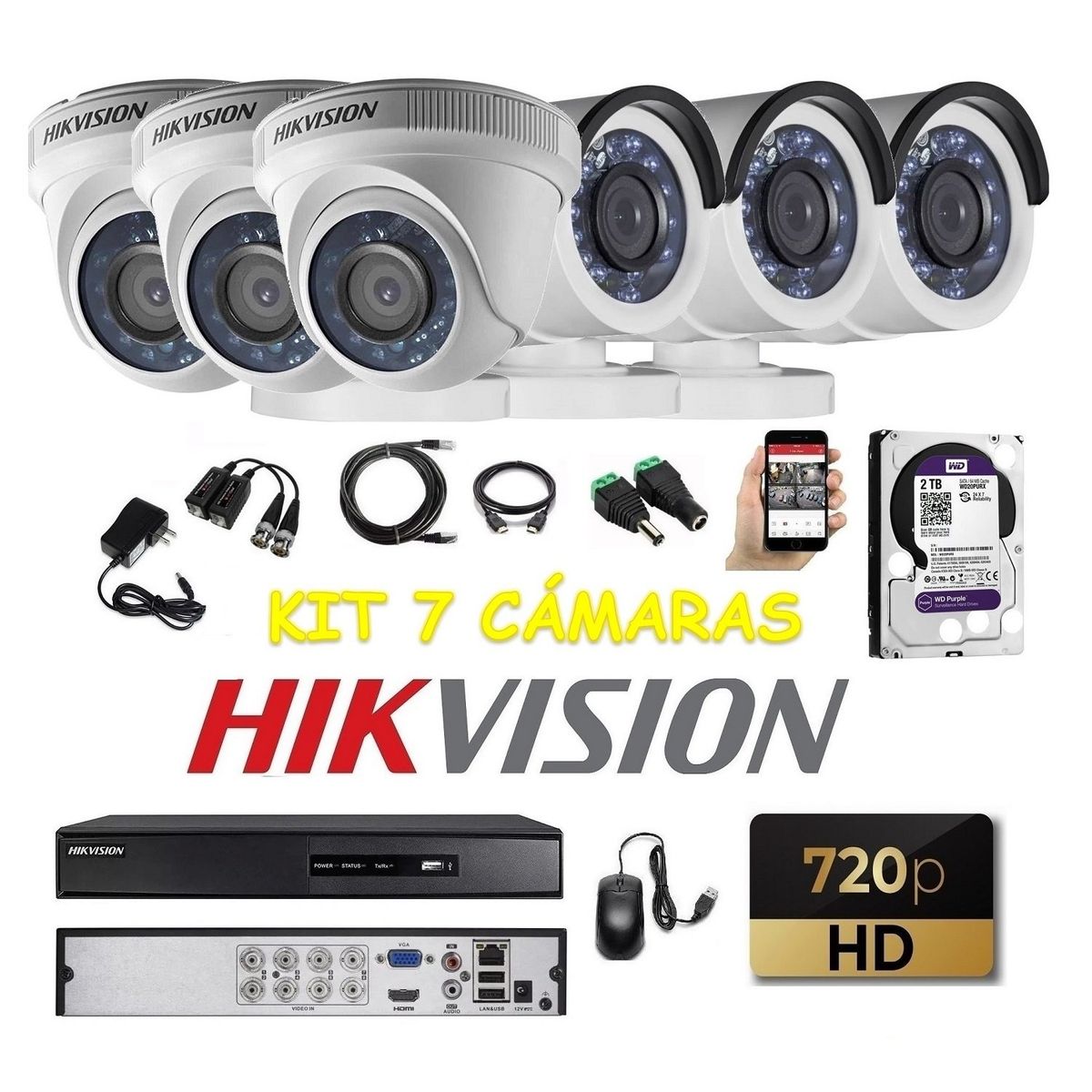 HIKVISION - kit 6 Cámaras Seguridad HD Hikvision 2tb