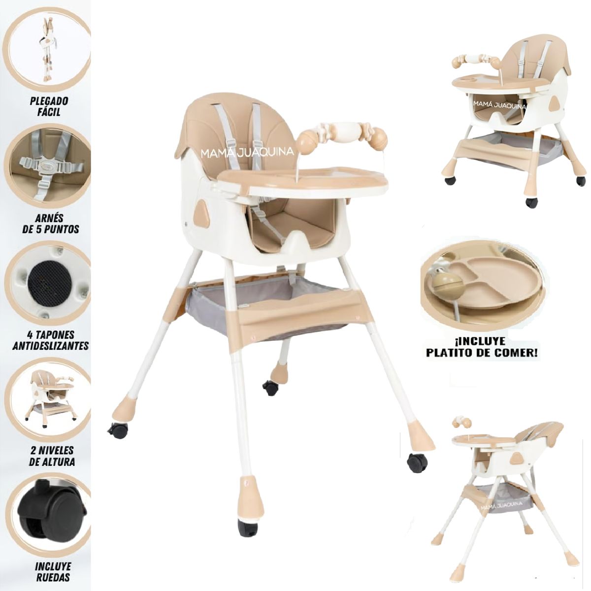 BABY - Silla de Comer  3 en 1 con Ruedas Edición Limitada Rosado