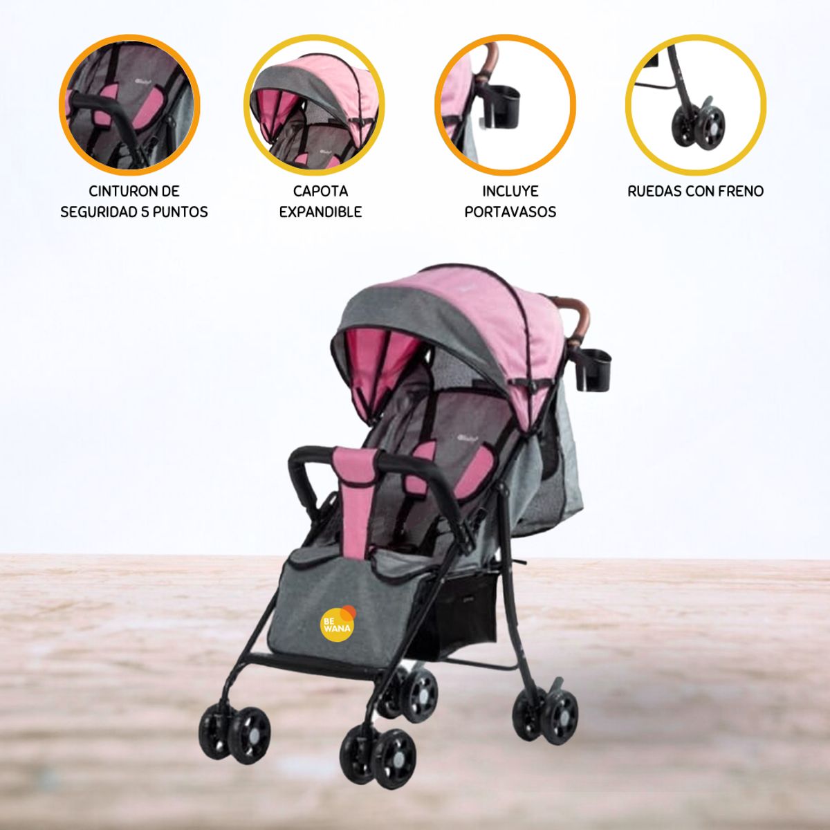 EBABY - Coche Maleta para Bebé »NAT» Pink