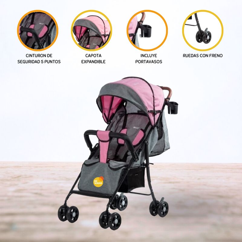 EBABY - Coche Maleta para Bebé »NAT» Pink