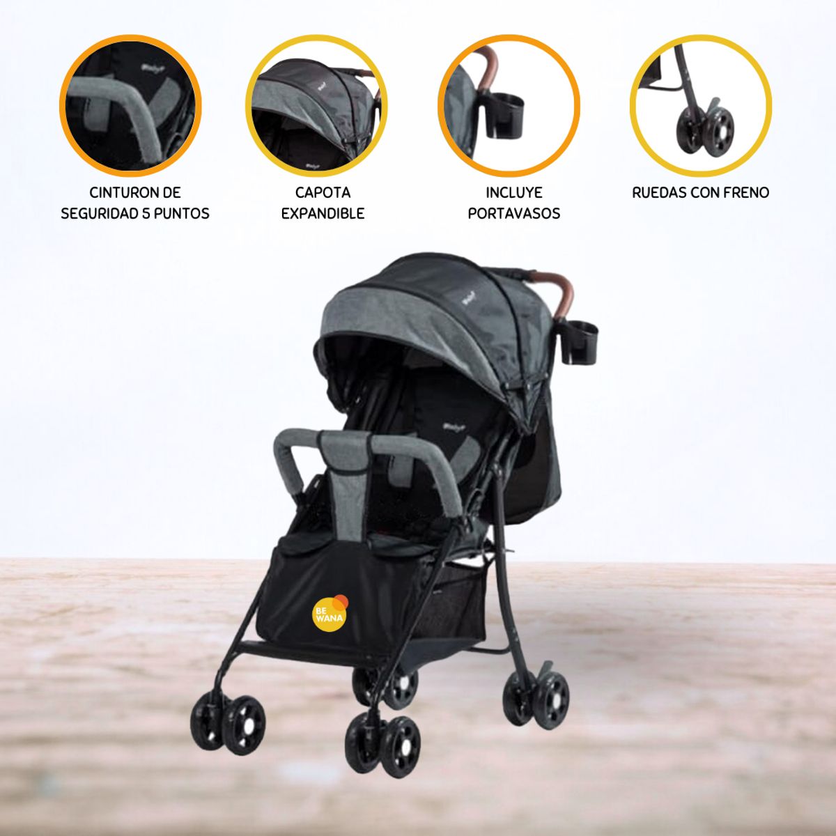 EBABY - Coche Maleta para Bebé »NAT» Black