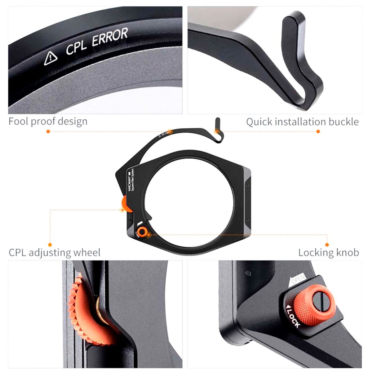 K&F CONCEPT - Portafiltros cuadrado K&F Concept X PRO (CPL + ND1000 + 4 Adaptadores)