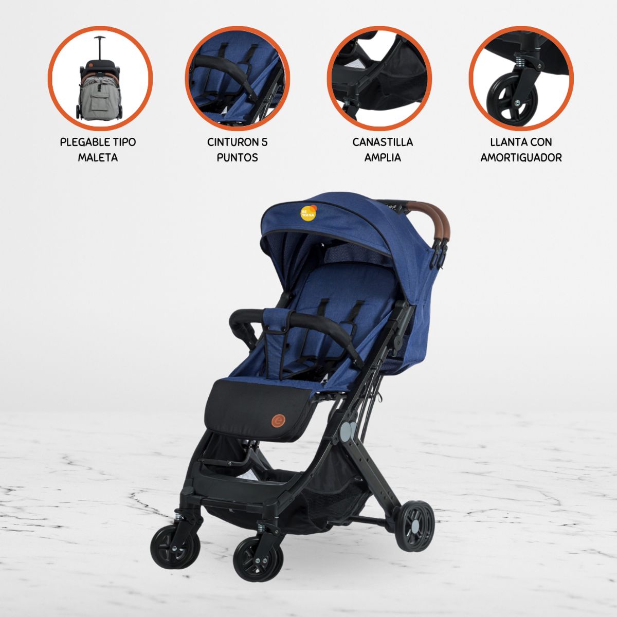 EBABY - Coche Maleta para Bebé »COMPACT» Blue