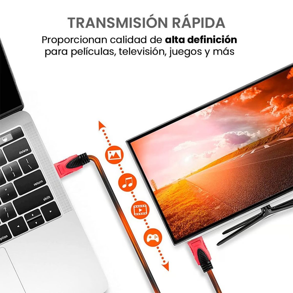 GENERICO - CABLE HDMI CON FILTROS 5METROS ENMALLADO NEGRO CON ROJO FULL1080P