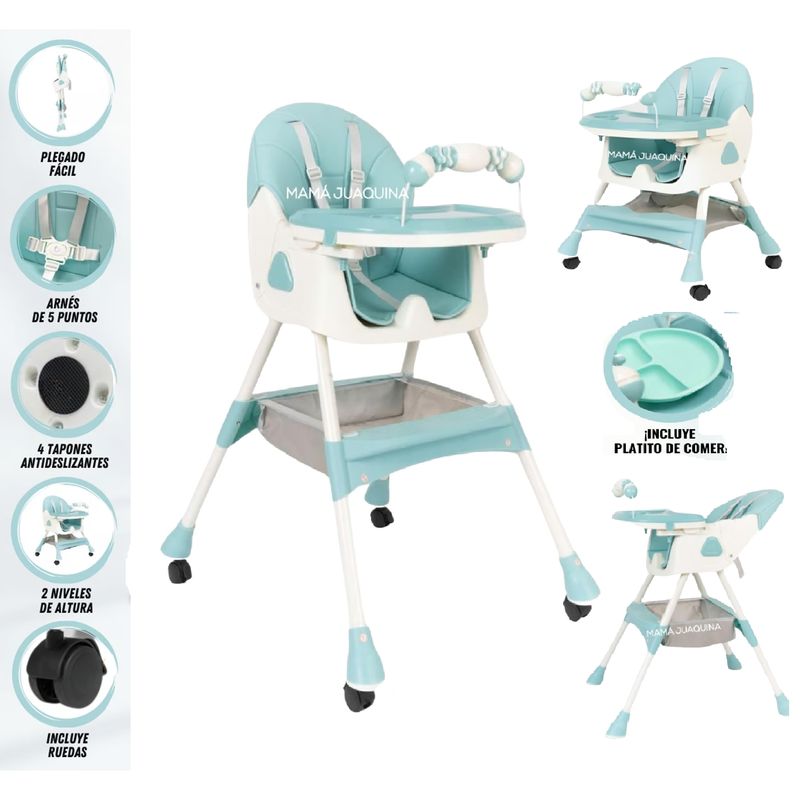 BABY - Silla de Comer  3 en 1 con Ruedas Edición Limitada Celeste