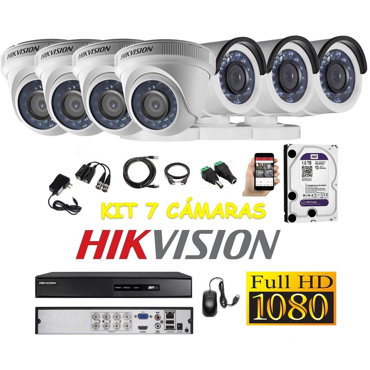 HIKVISION - kit 7 Cámaras Seguridad FULLHD Hikvision 1tb
