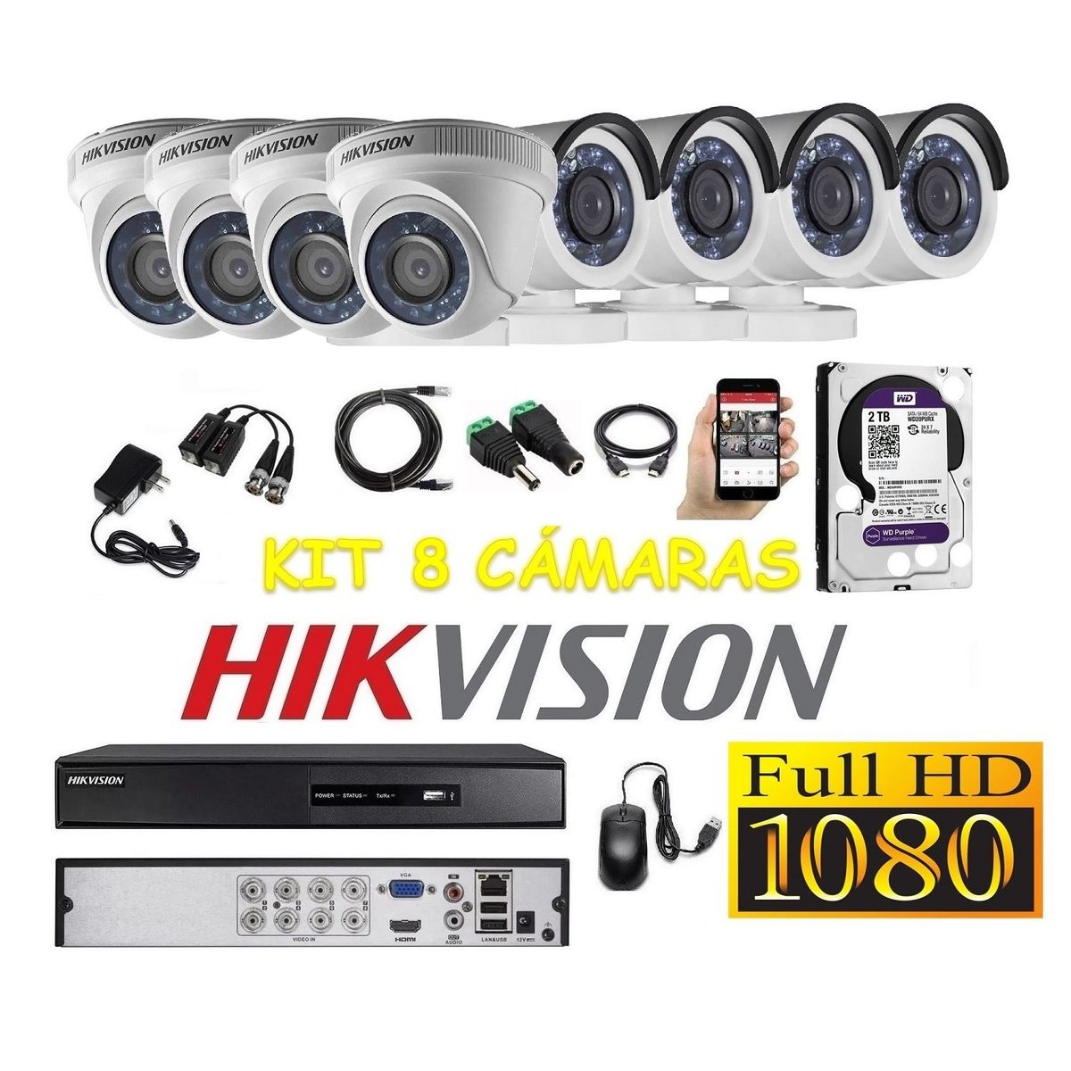 HIKVISION - kit 8 Cámaras Seguridad FULLHD Hikvision 2tb