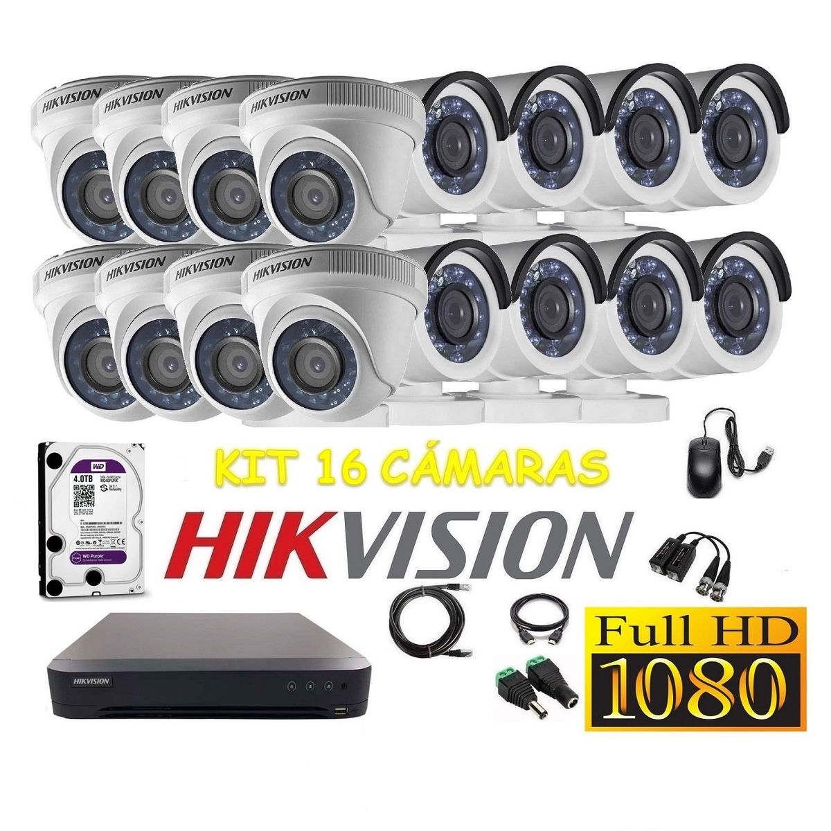 HIKVISION - kit 16 Cámaras Seguridad FULLHD Hikvision 4tb