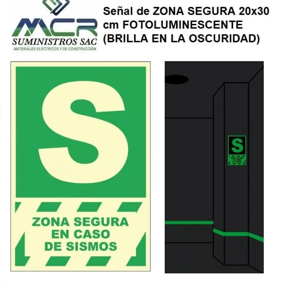 GENERICO - Señal de ZONA SEGURA 20x30 cm FOTOLUMINESCENTE BRILLA EN LA OSCURIDAD