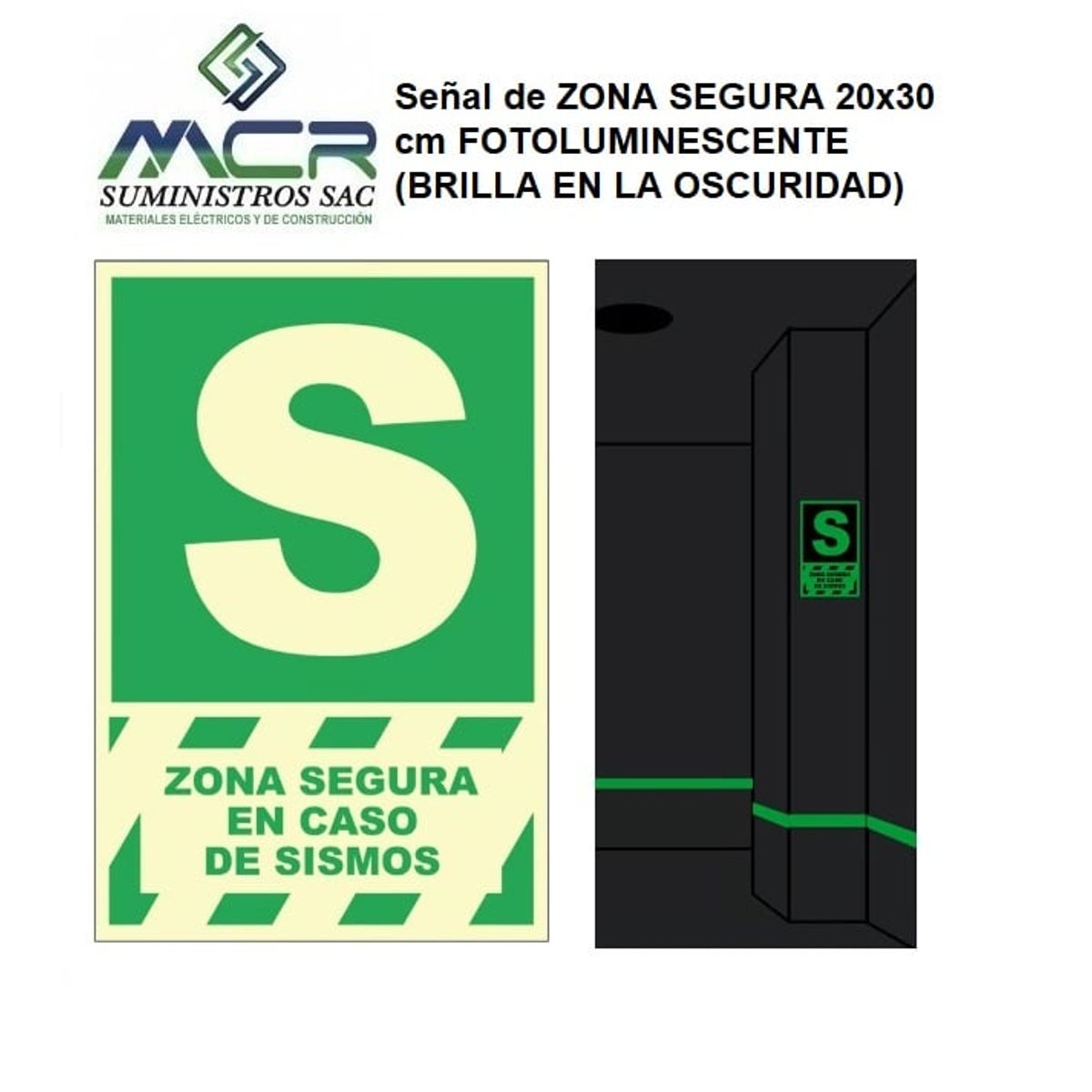 GENERICO - Señal de ZONA SEGURA 20x30 cm FOTOLUMINESCENTE BRILLA EN LA OSCURIDAD
