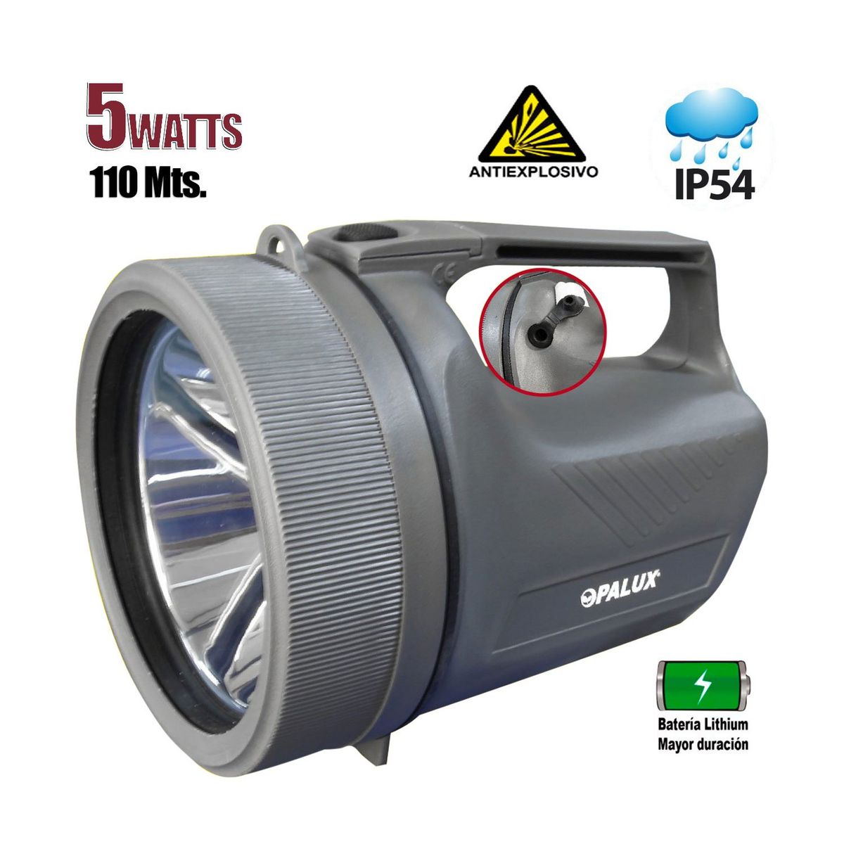 OPALUX - Linterna Antiexplosiva Recargable 5W HB-2222GY OPALUX
