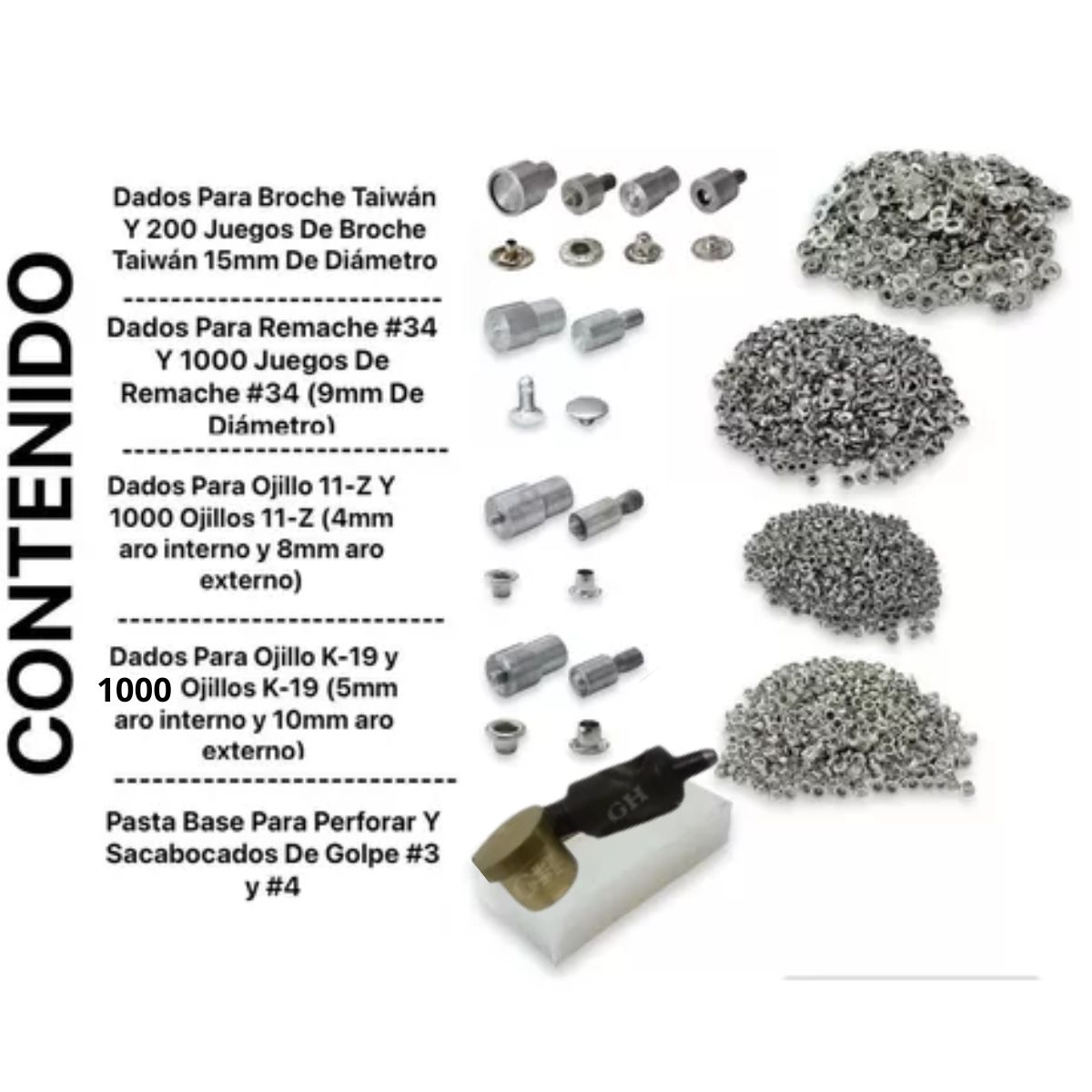 GENERICO - Equipo Completo Para Broche Ojalillo Ojales Y Remache