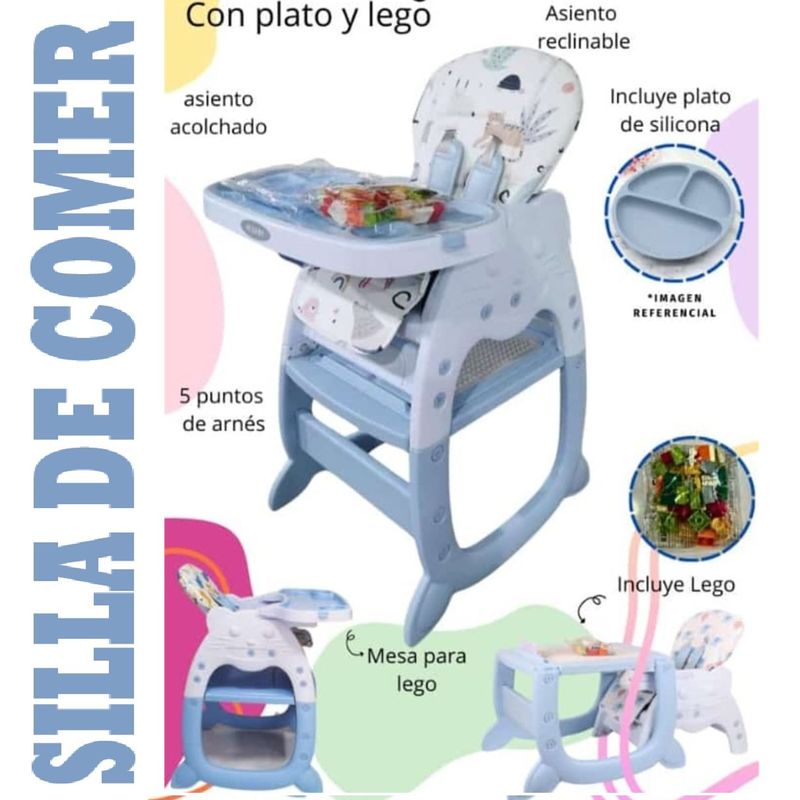 BABY - Silla de Comer Acolchonado Gato 3 en 1 Con Plato + lego