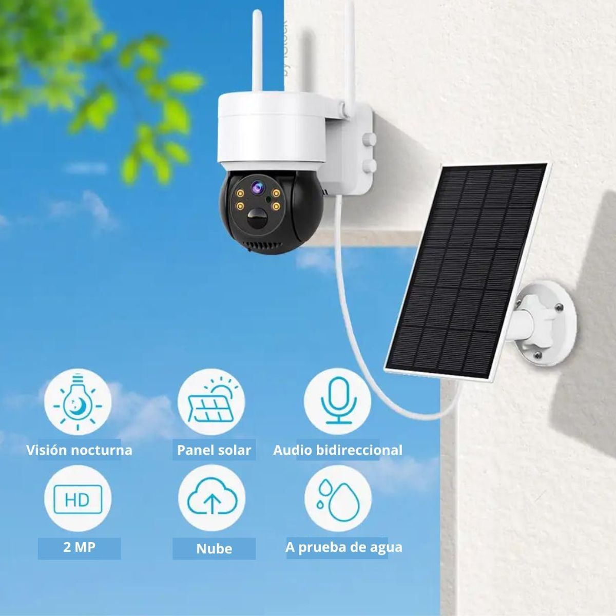 GENERICO - Cámara de Seguridad Wifi con Panel Solar para Exteriores con Alarma LANTUN-Q6