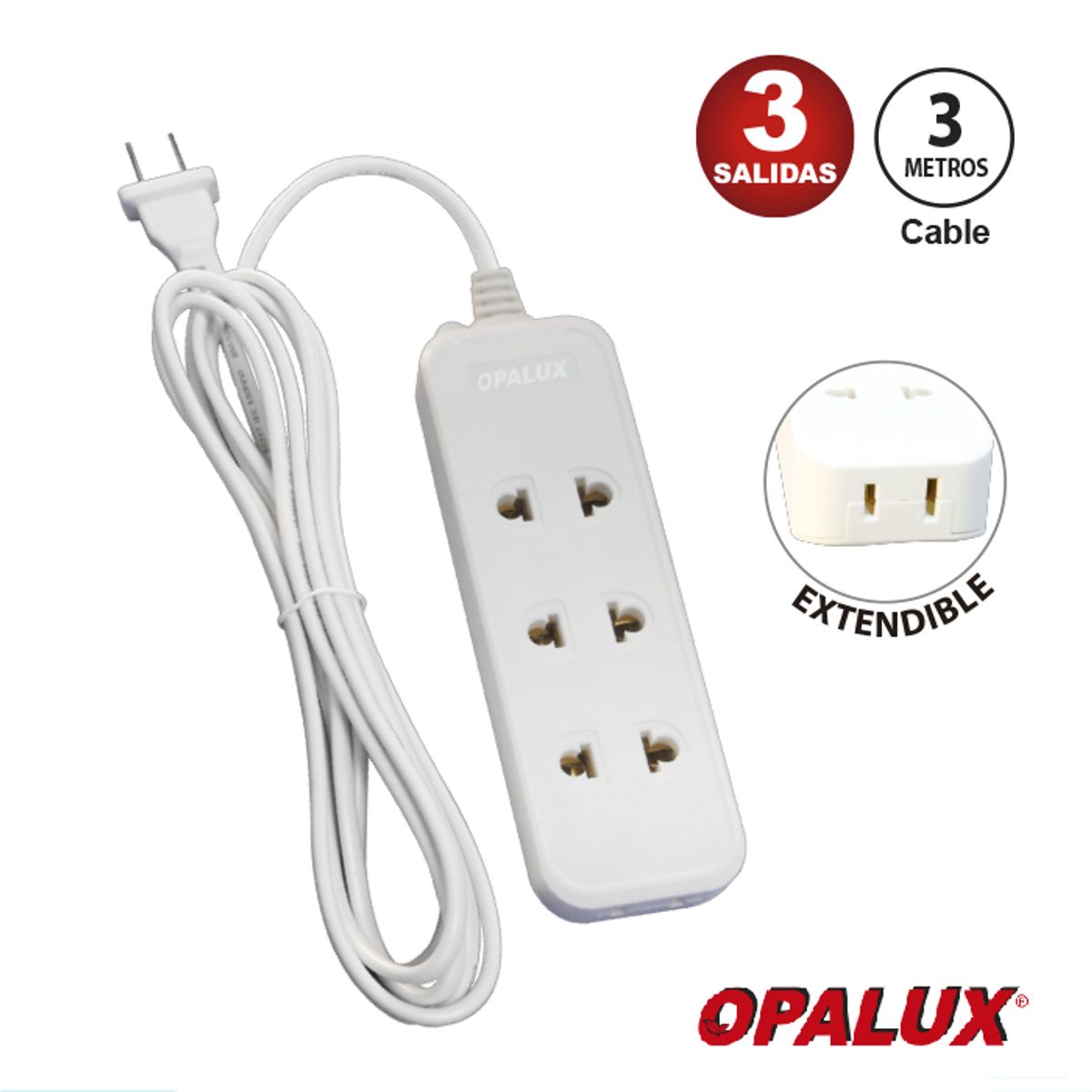 OPALUX - Extensión Múltiple 10 Amp 3 Metros OP-NK114 OPALUX