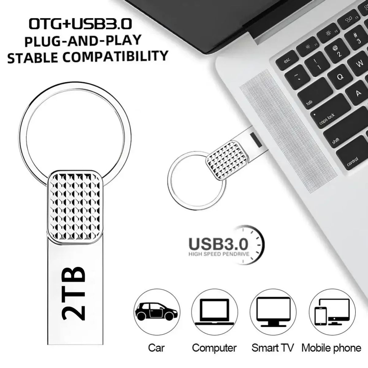 GENERICO - Memoria 2TB Flash USB 3.0 Windows Mac - Plata