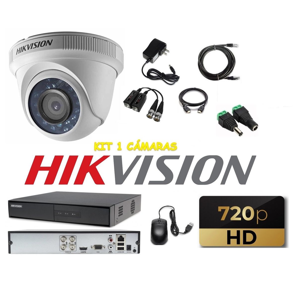 HIKVISION - kit 1 Cámaras Seguridad Domo Interior HD Hikvision