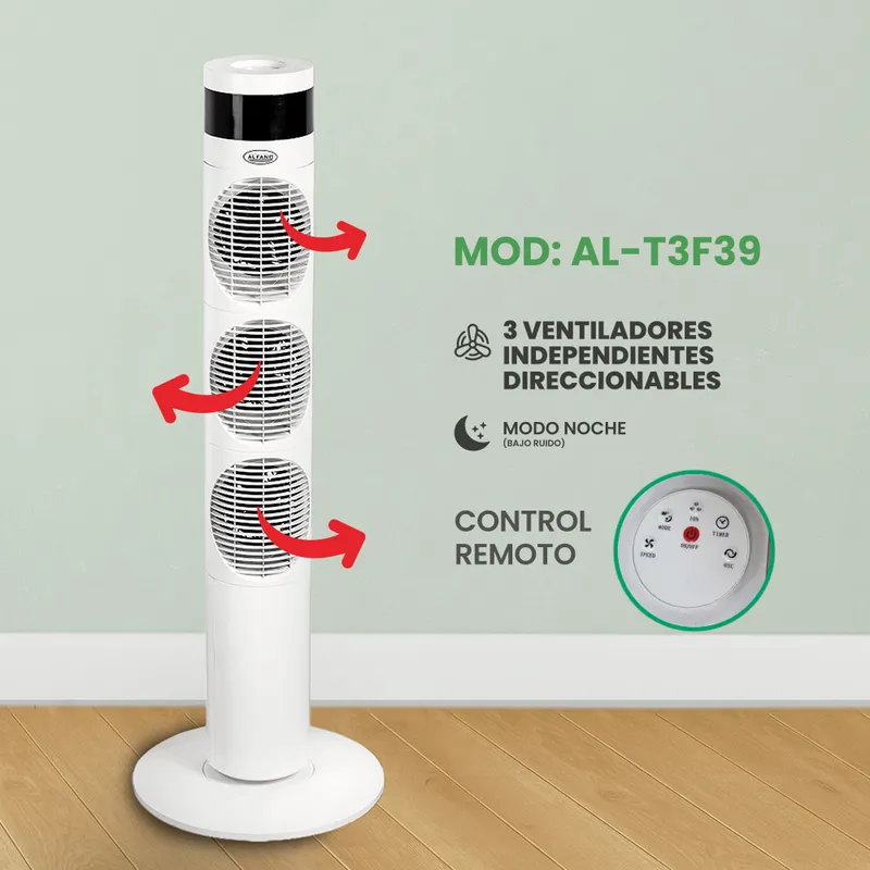 ALFANO - Ventilador de Torre Digital Control Remoto 99cm AL-T3F39