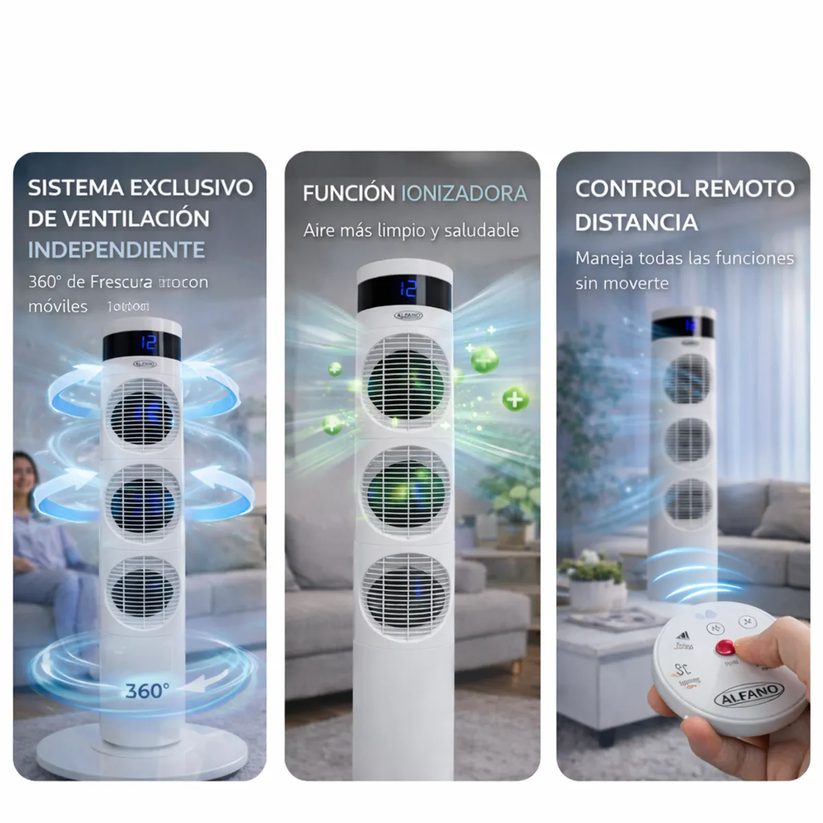 ALFANO - Ventilador de Torre Digital Control Remoto 99cm AL-T3F39