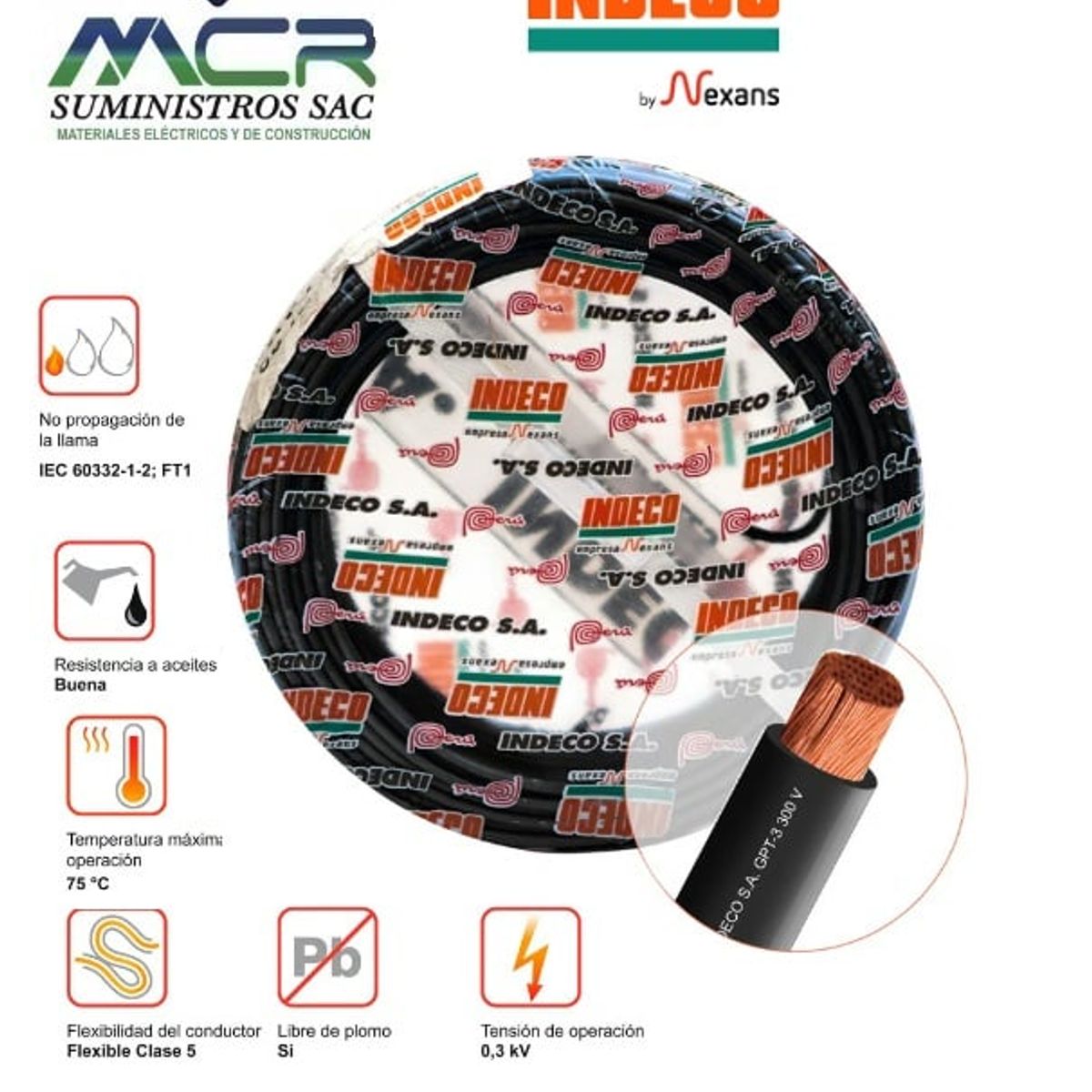 INDECO - Cable GPT 18 AWG negro 100 Metros INDECO