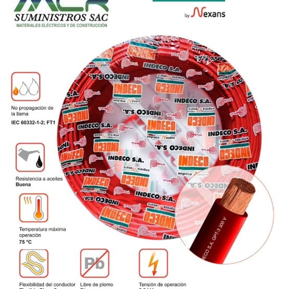 INDECO - Cable GPT 18 AWG ROJO 100 Metros INDECO