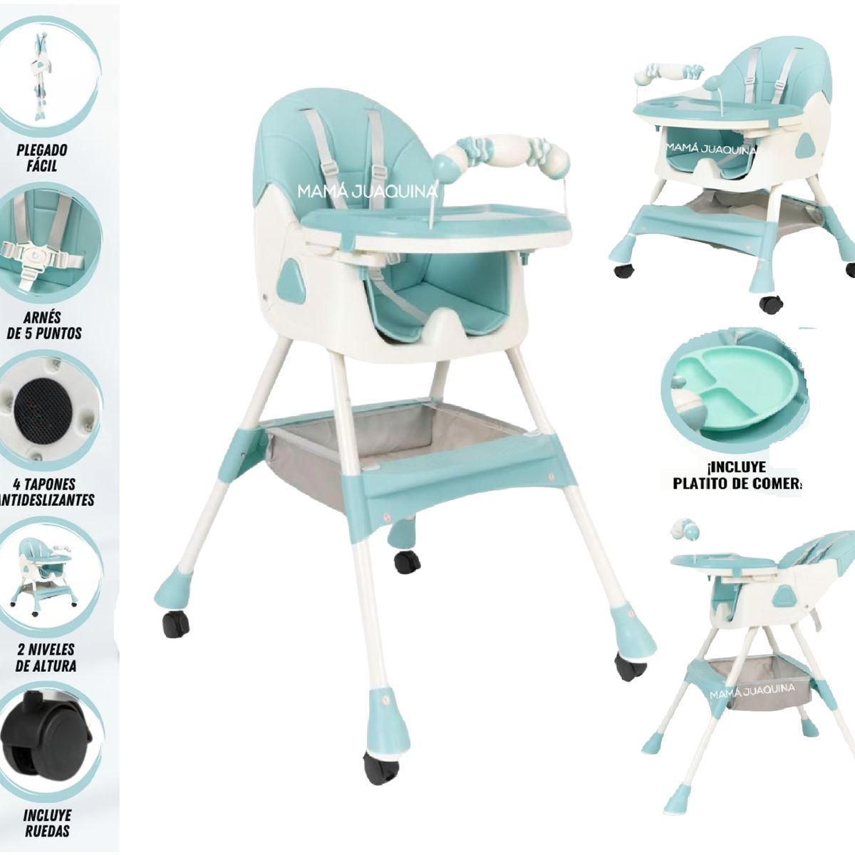 BABY - Silla de Comer 3 en 1 con Ruedas Edición Limitada Celeste