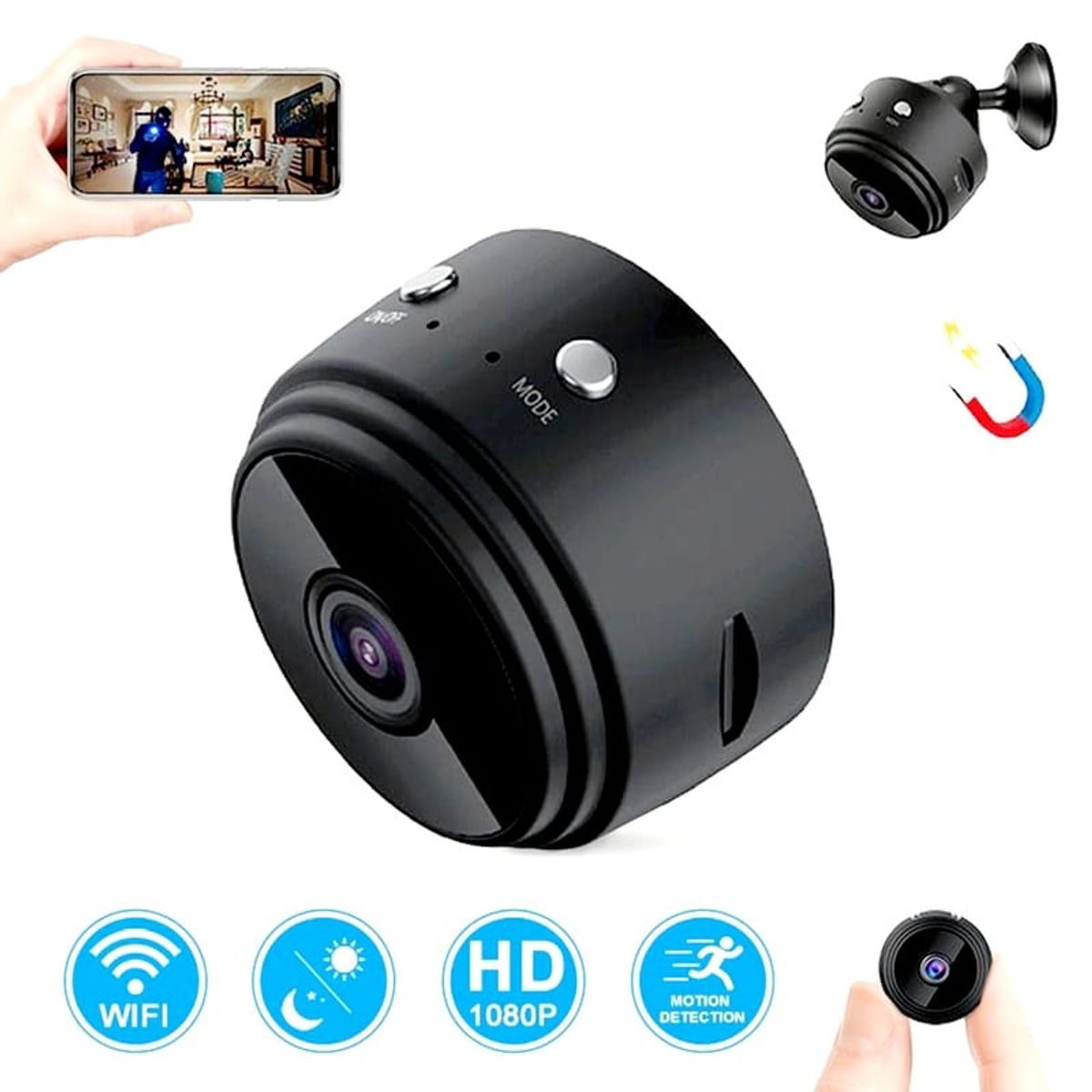 GENERICO - MINI CAMARA ESPIA MAGNETICA WIFI HD 1080P GRABA NIÑERA