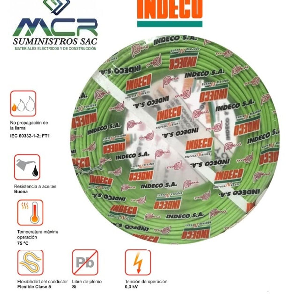 INDECO - Cable GPT 18 AWG VERDE 100 Metros INDECO