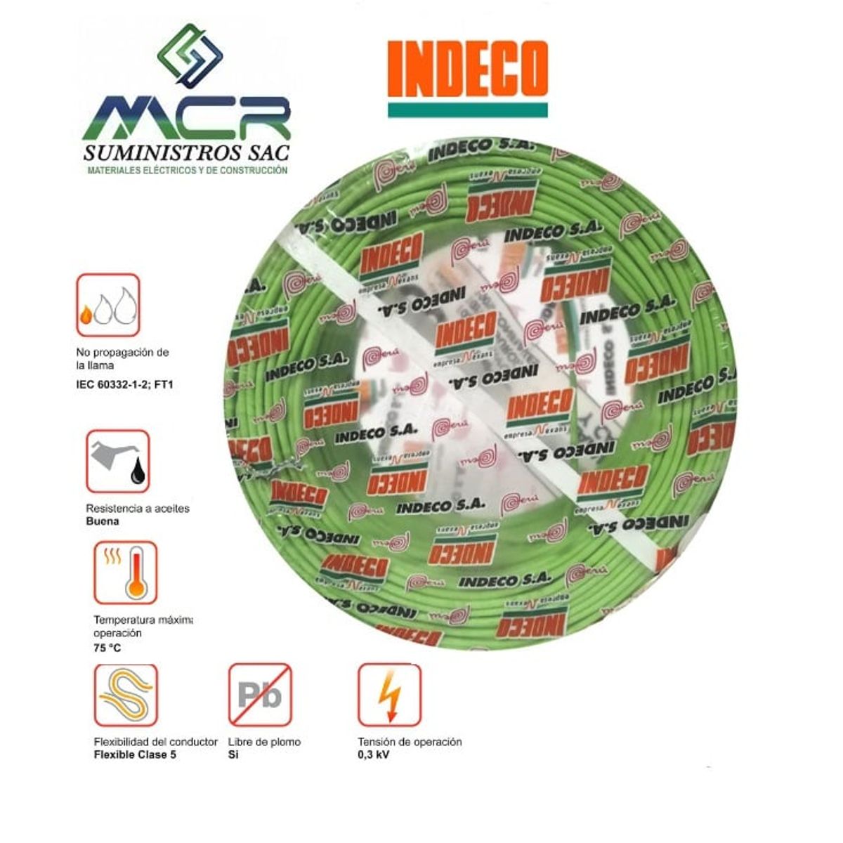 INDECO - Cable GPT 18 AWG VERDE 100 Metros INDECO