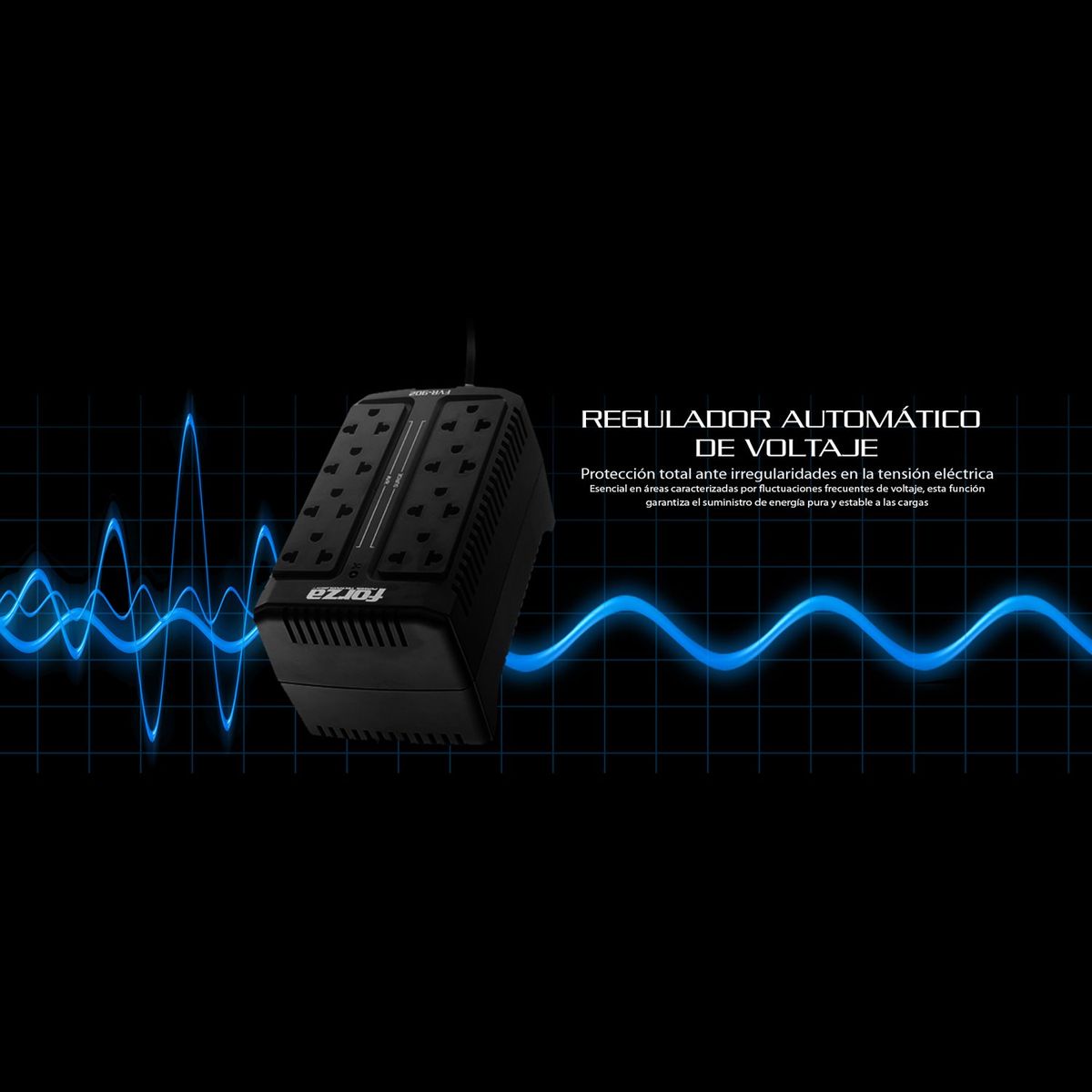 FORZA - ESTABILIZADOR FVR-902 FORZA 8 SALIDAS NEMA 5-15R 900VA450W NEGRO