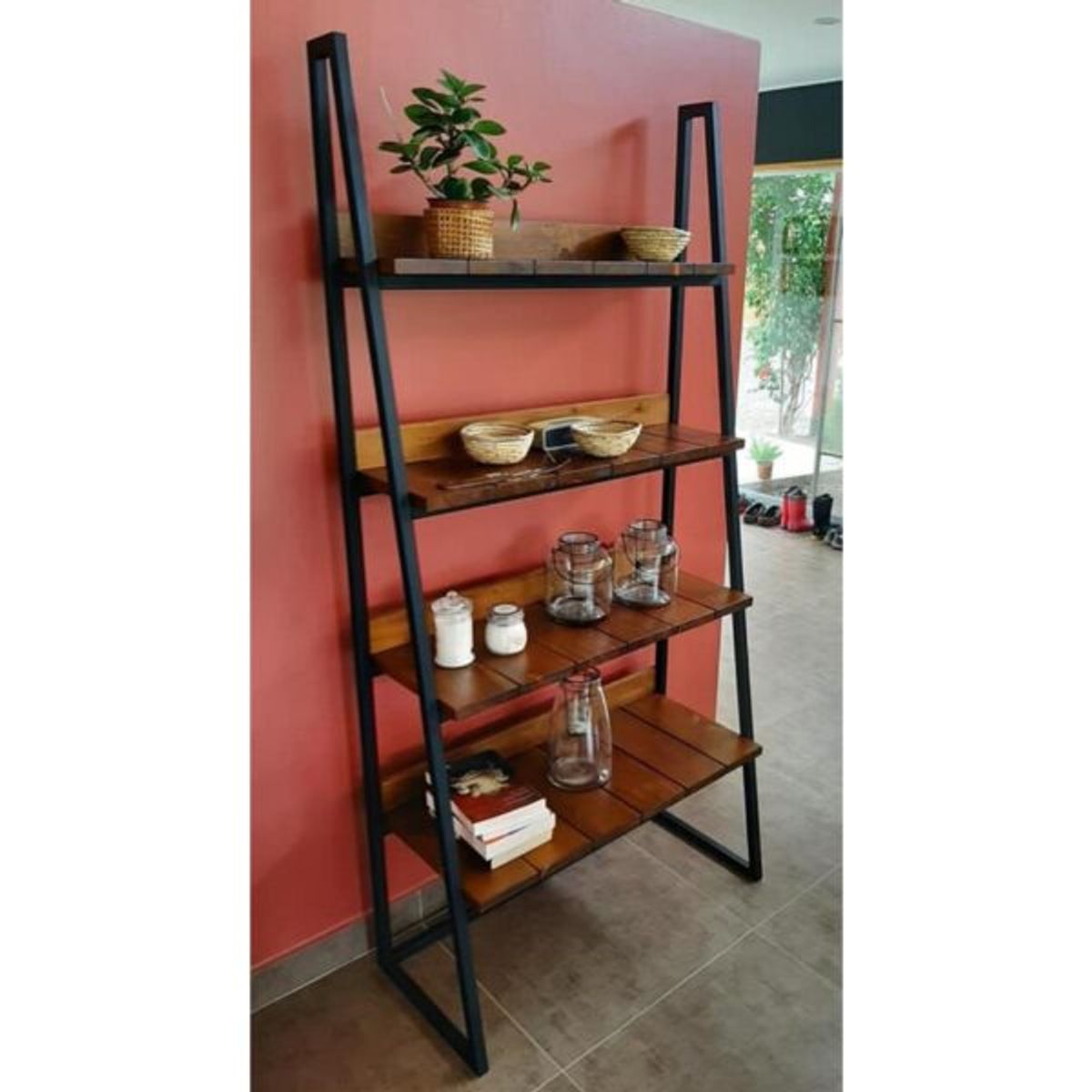 NACION MUEBLES - ESTANTE JUAN COLOR CEDRO ESTRUCTURA FIERRO NM