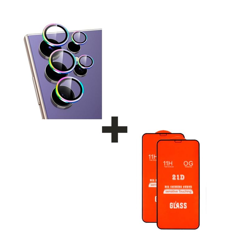 GENERICO - Protector de Cámara para el Samsung A05S Tornasol + Vidrio Templado