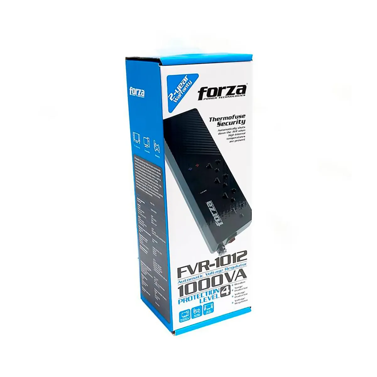 FORZA - ESTABILIZADOR FVR-1012 FORZA 4 SALIDAS 1000VA 500W NEGRO 200 JULES