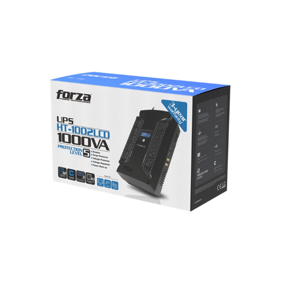 FORZA - UPS HT-1002LCD FORZA 10 SALIDAS NEMA 5-15R 2USB 1000VA600W