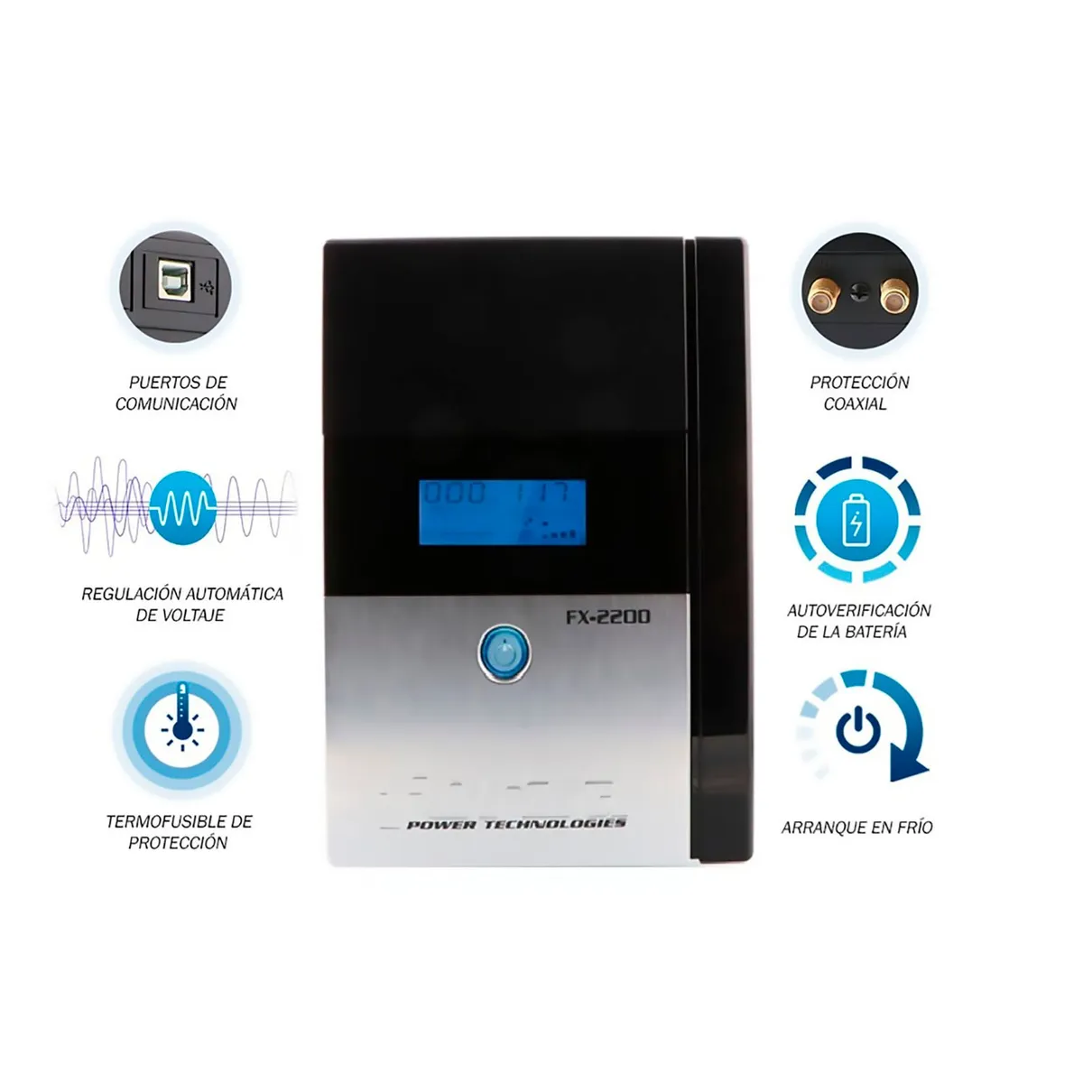 FORZA - UPS INTELIGENTE FX-2200LCD-U FORZA 2200VA1200W 8 SALIDAS NEMA 5-15R