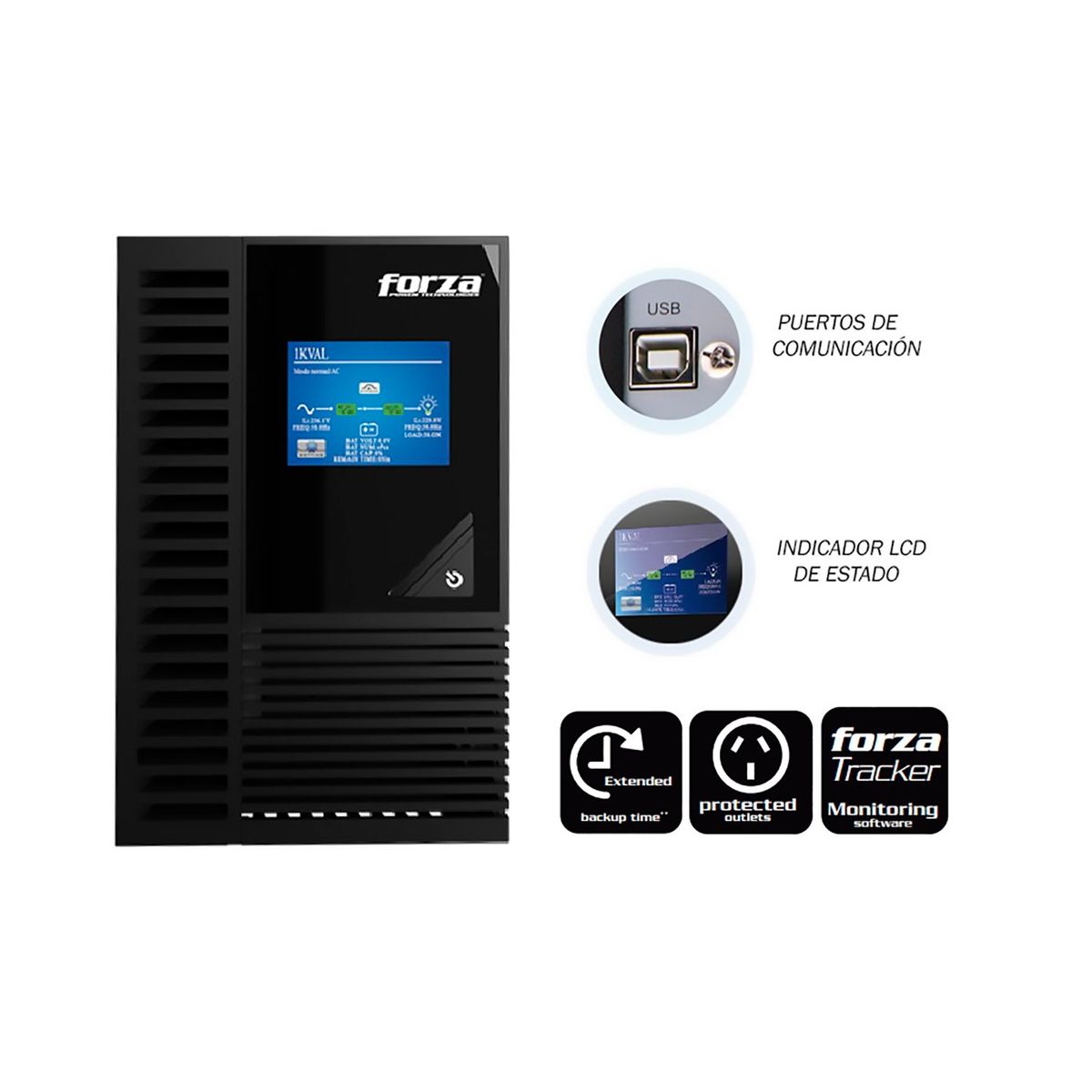 FORZA - UPS ON-LINE FDC-2002T FORZA 2000VA  1800W 4 SALIDAS 5-20R LCD 7