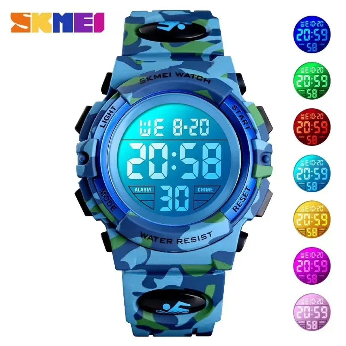 SKMEI - Reloj Skmei 1548 CELESTE Camuflado con luces