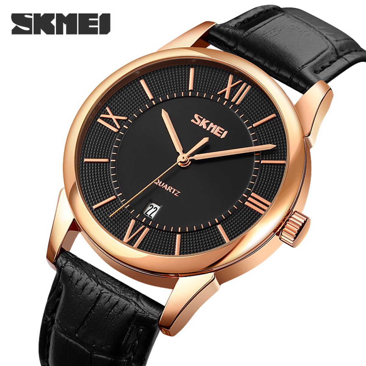 SKMEI - Reloj Skmei 9261 Oro Rosa Correa negra de cuero
