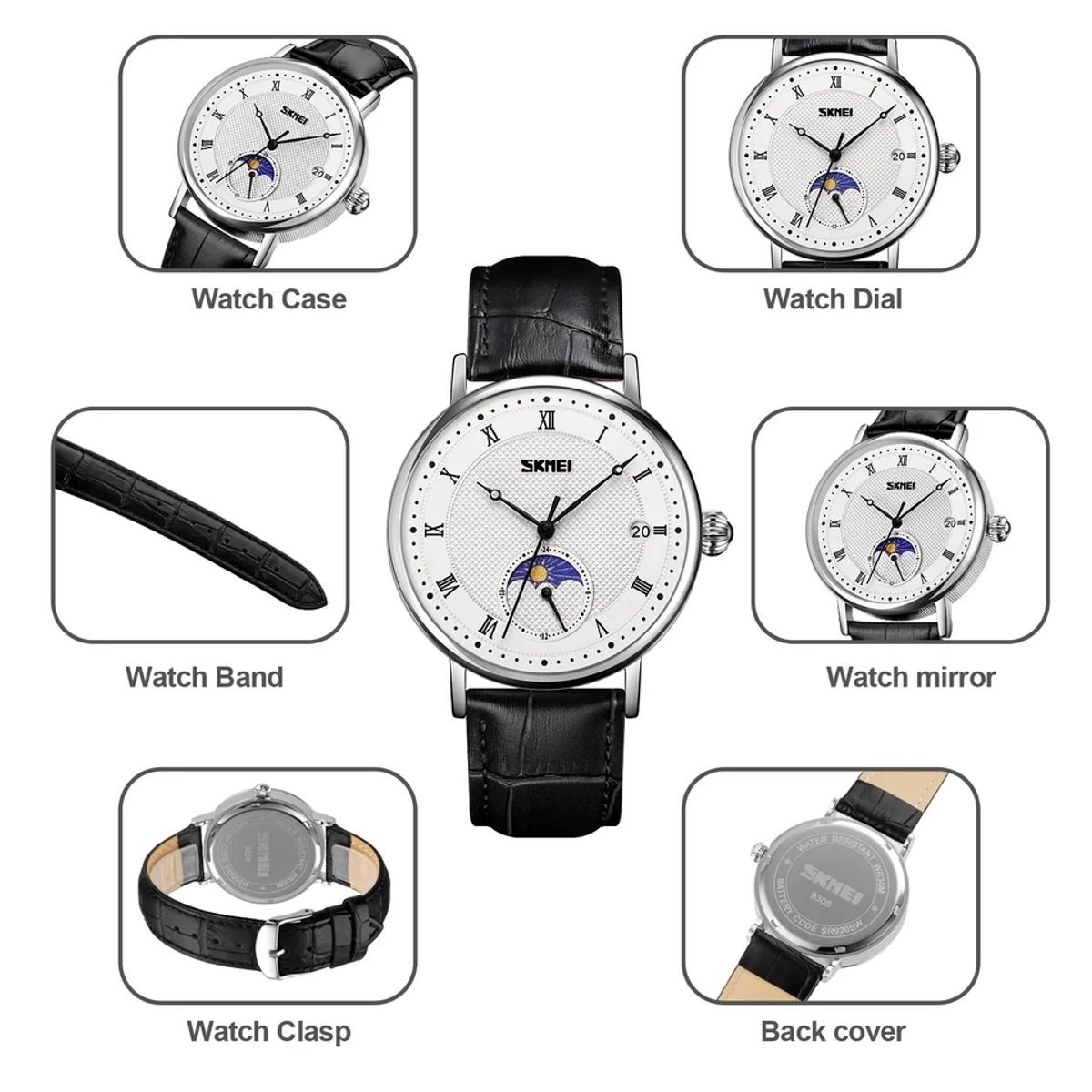 SKMEI - Reloj Skmei 9308 Correa negra de cuero