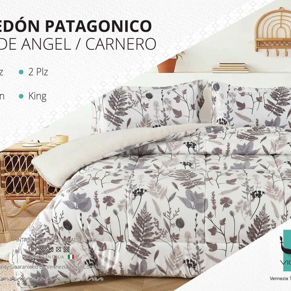 VENEZIA - Edredón 2 plz Piel de Ángel con Carnero Sherpa + Juego de Sábanas