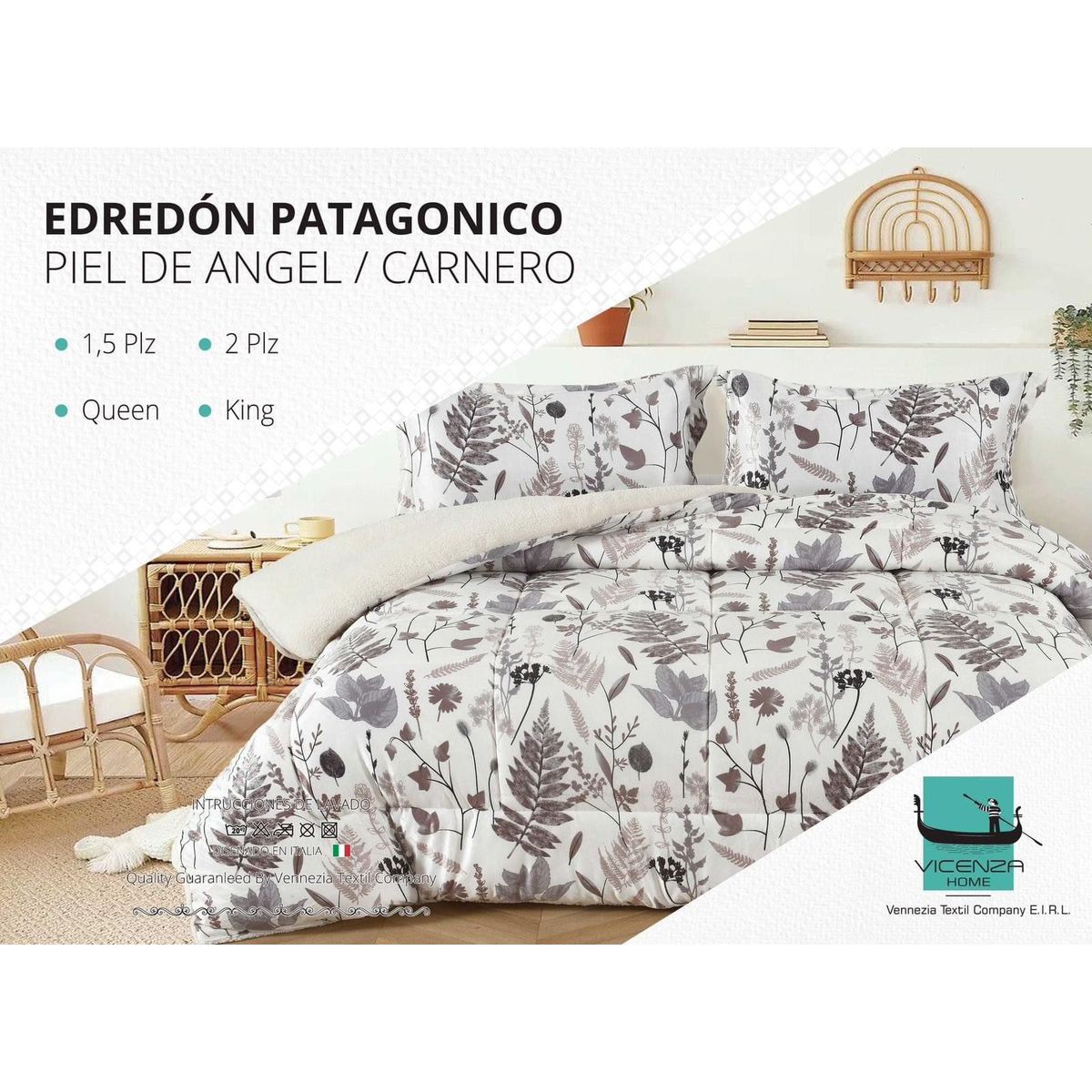 VENEZIA - Edredón 2 plz Piel de Ángel con Carnero Sherpa + Juego de Sábanas