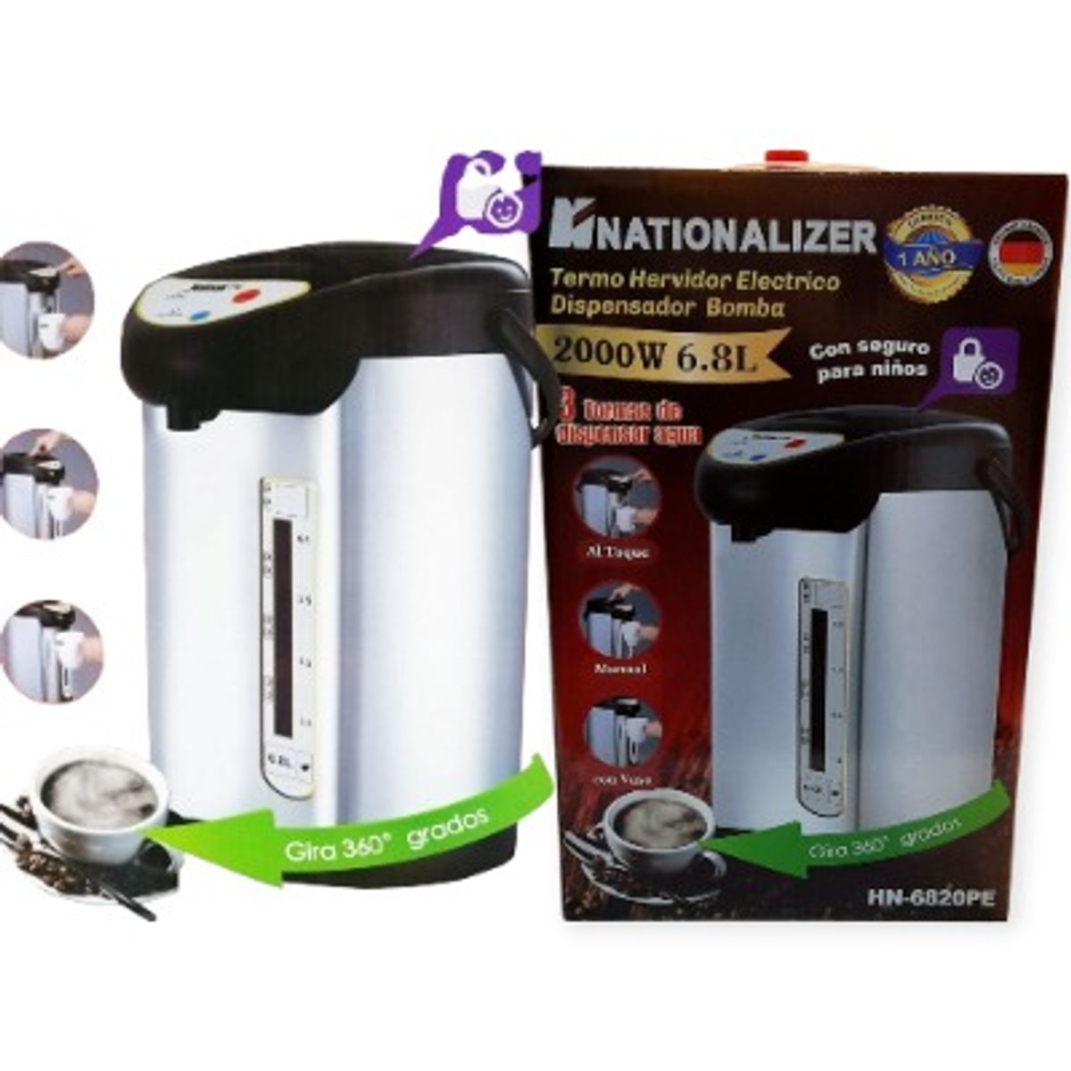 NATIONALIZER - TERMO HERVIDOR ELÉCTRICO CON DISPENSADOR NATIONALIZER DE 6.8 LITROS