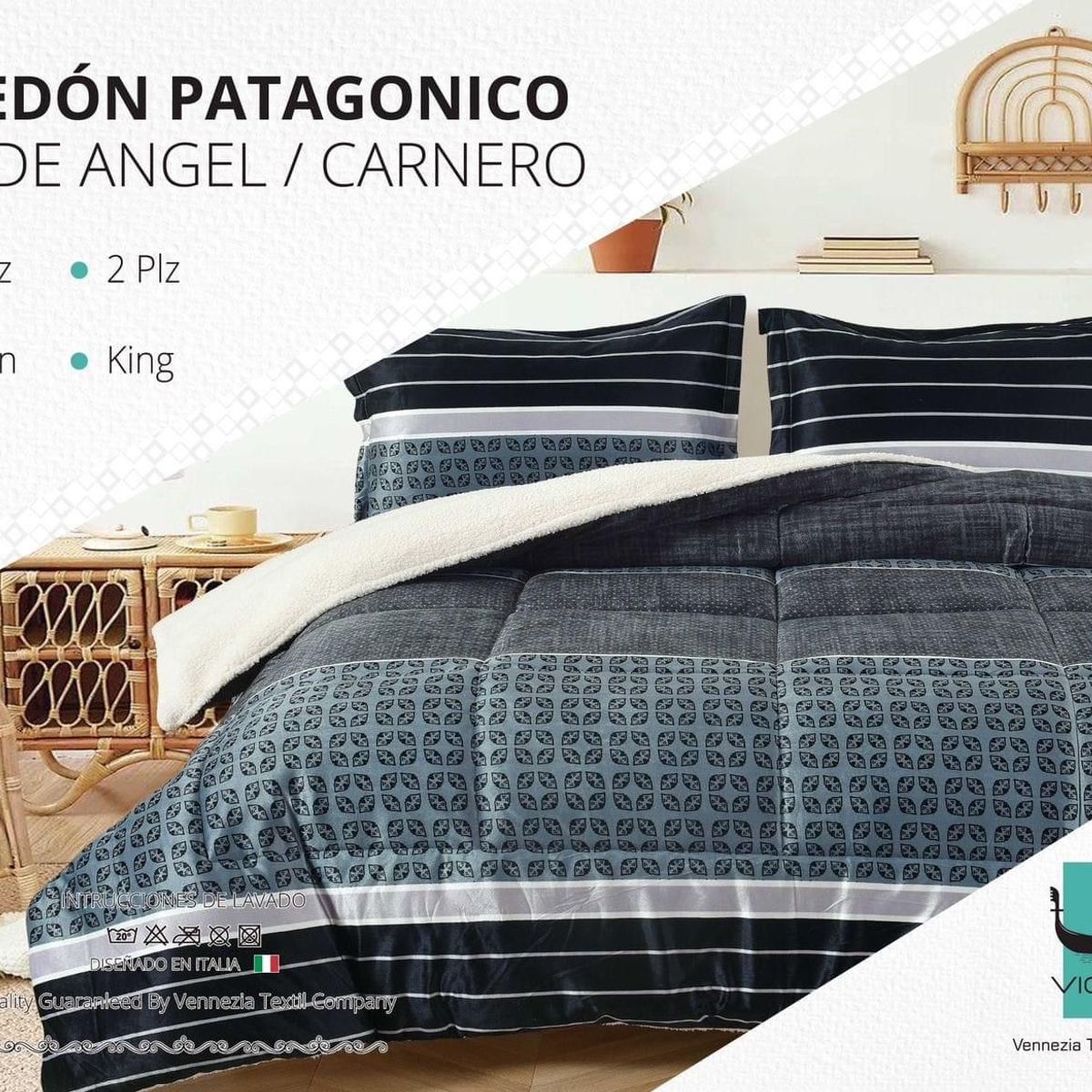 VENEZIA - Edredón 2 plz Piel de Ángel con Carnero Sherpa + Juego de Sábanas