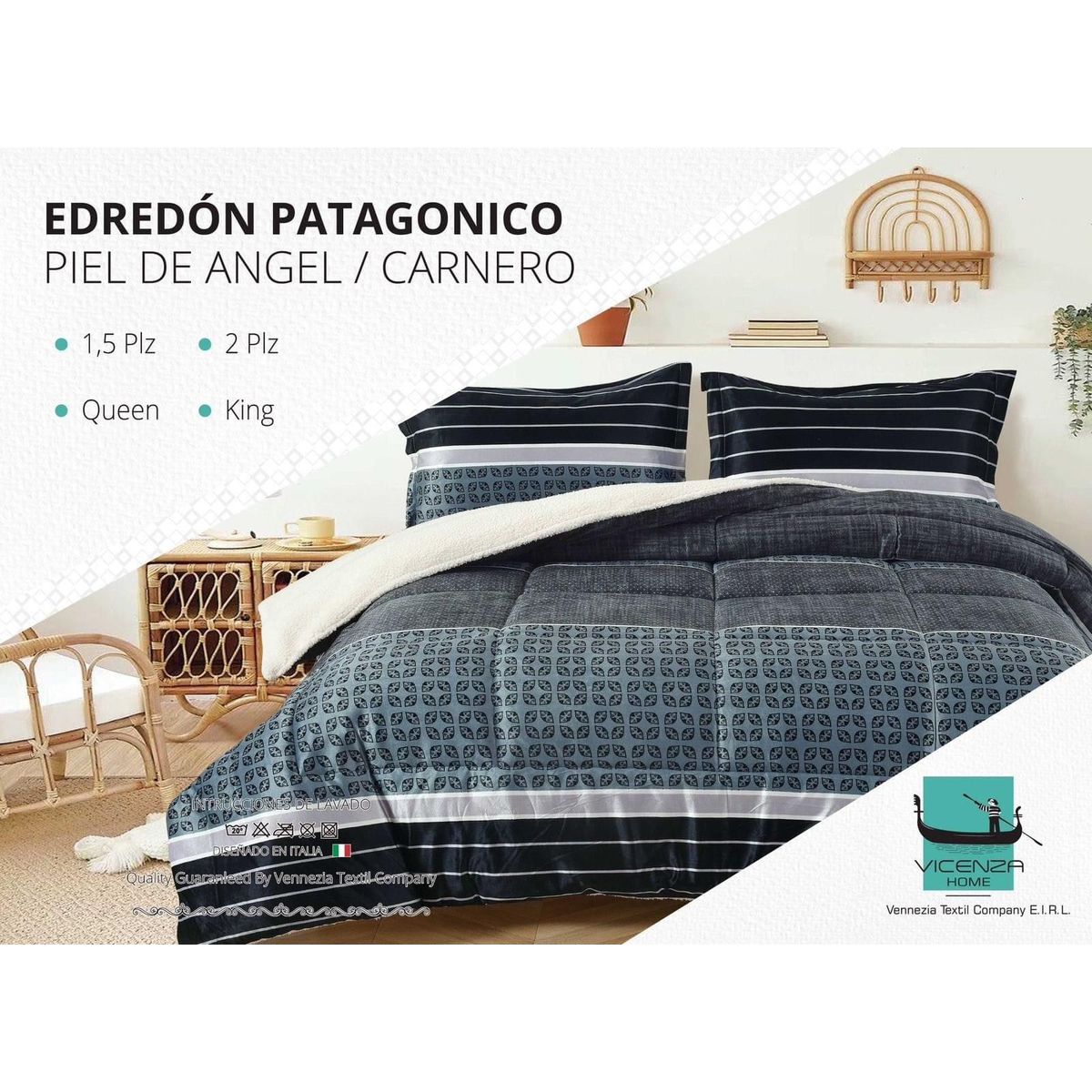 VENEZIA - Edredón 2 plz Piel de Ángel con Carnero Sherpa + Juego de Sábanas