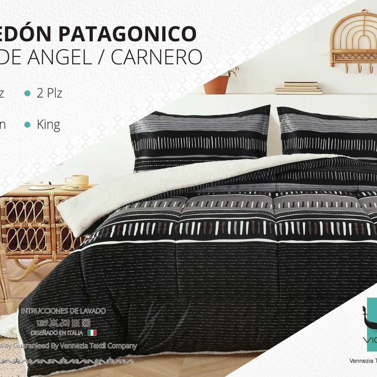 VENEZIA - Edredón 2 plz Piel de Ángel con Carnero Sherpa + Juego de Sábanas