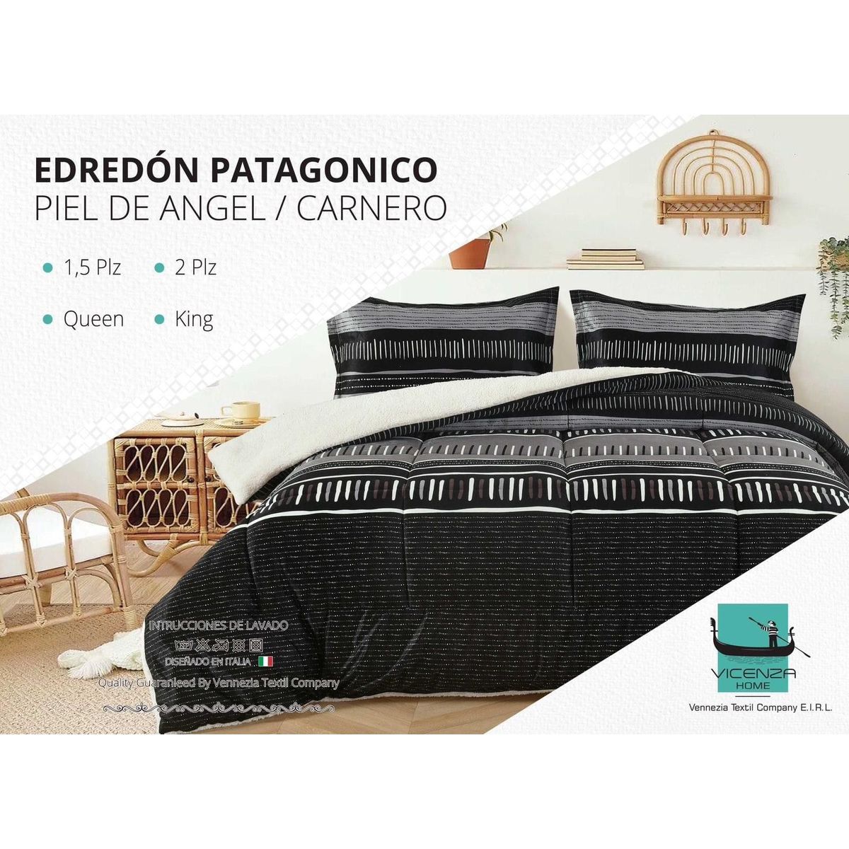 VENEZIA - Edredón 2 plz Piel de Ángel con Carnero Sherpa + Juego de Sábanas