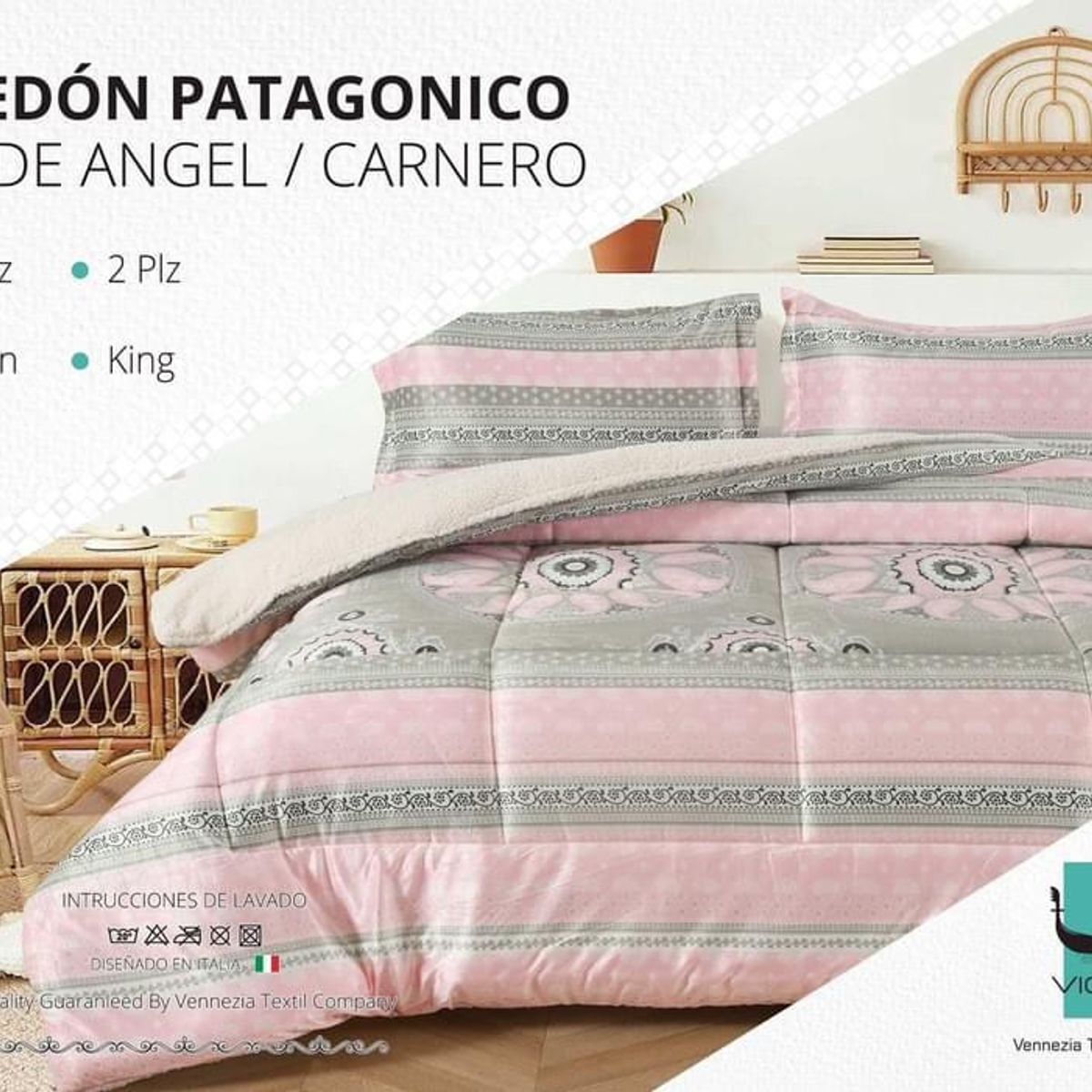 VENEZIA - Edredón 2 plz Piel de Ángel con Carnero Sherpa + Juego de Sábanas