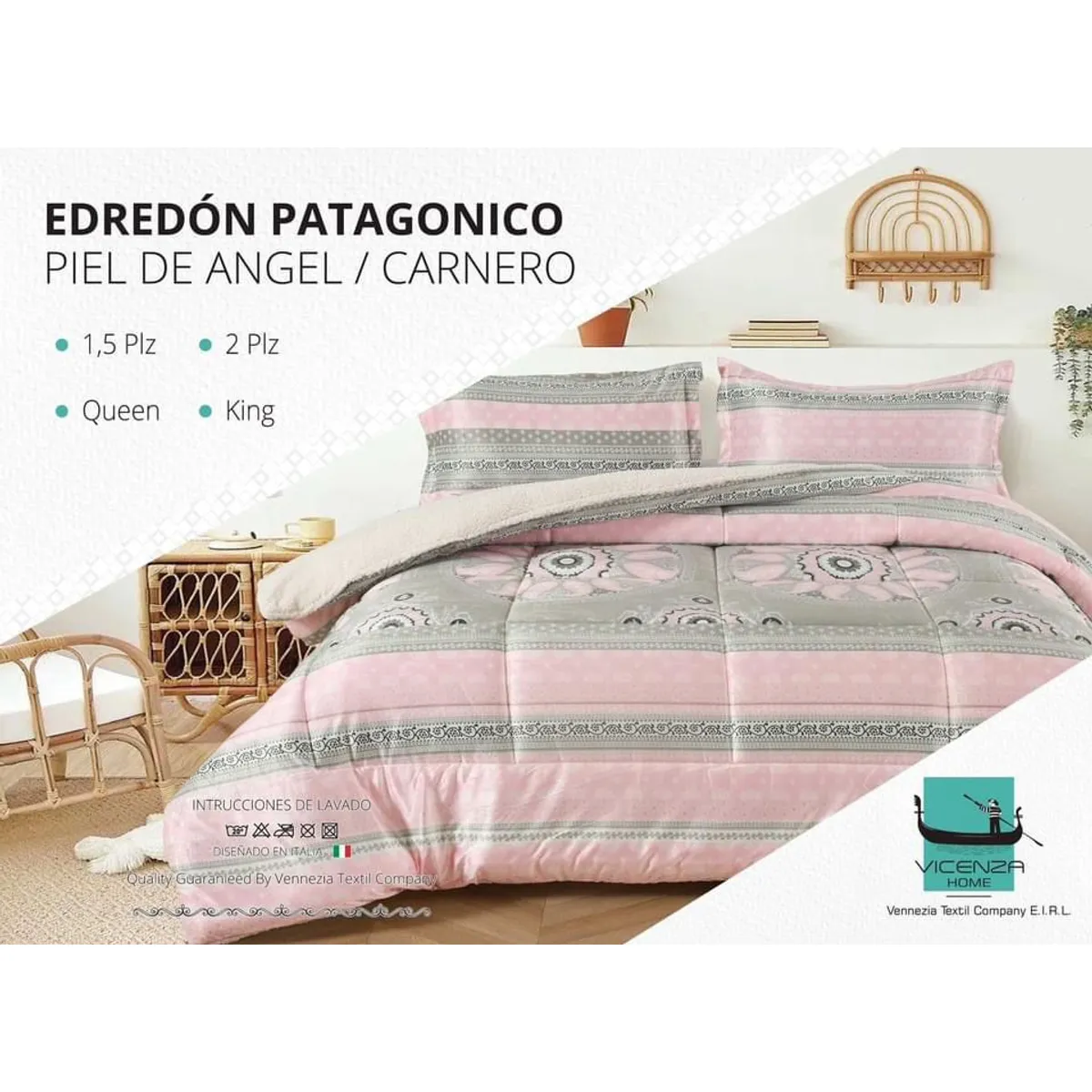 VENEZIA - Edredón 2 plz Piel de Ángel con Carnero Sherpa + Juego de Sábanas